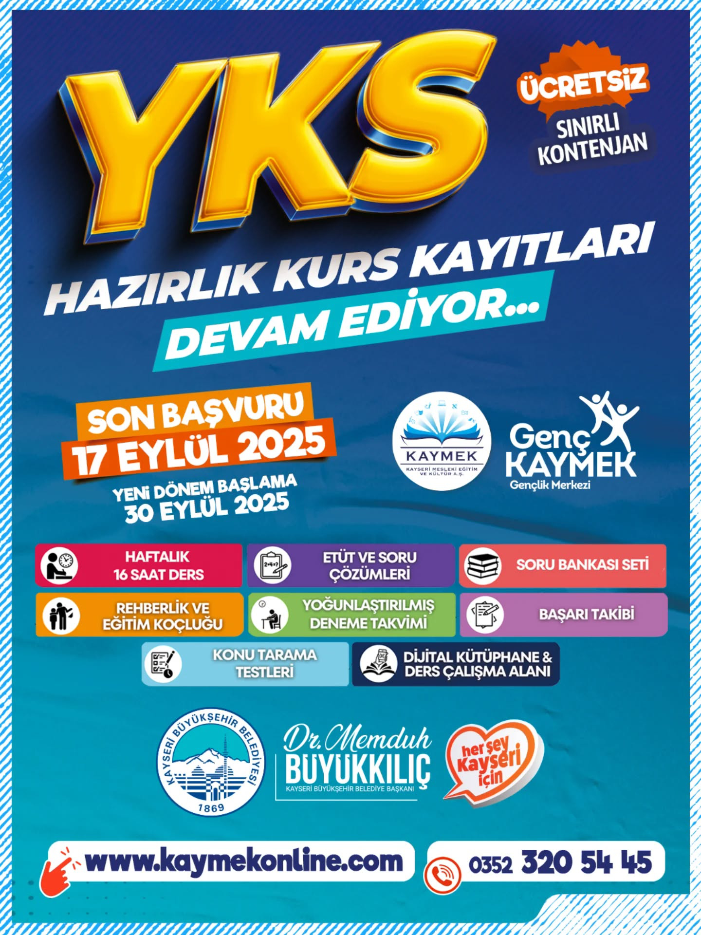 BÜYÜKŞEHİR KAYMEK’İN ÜCRETSİZ YKS KURSUNA KAYITLAR SÜRÜYOR
