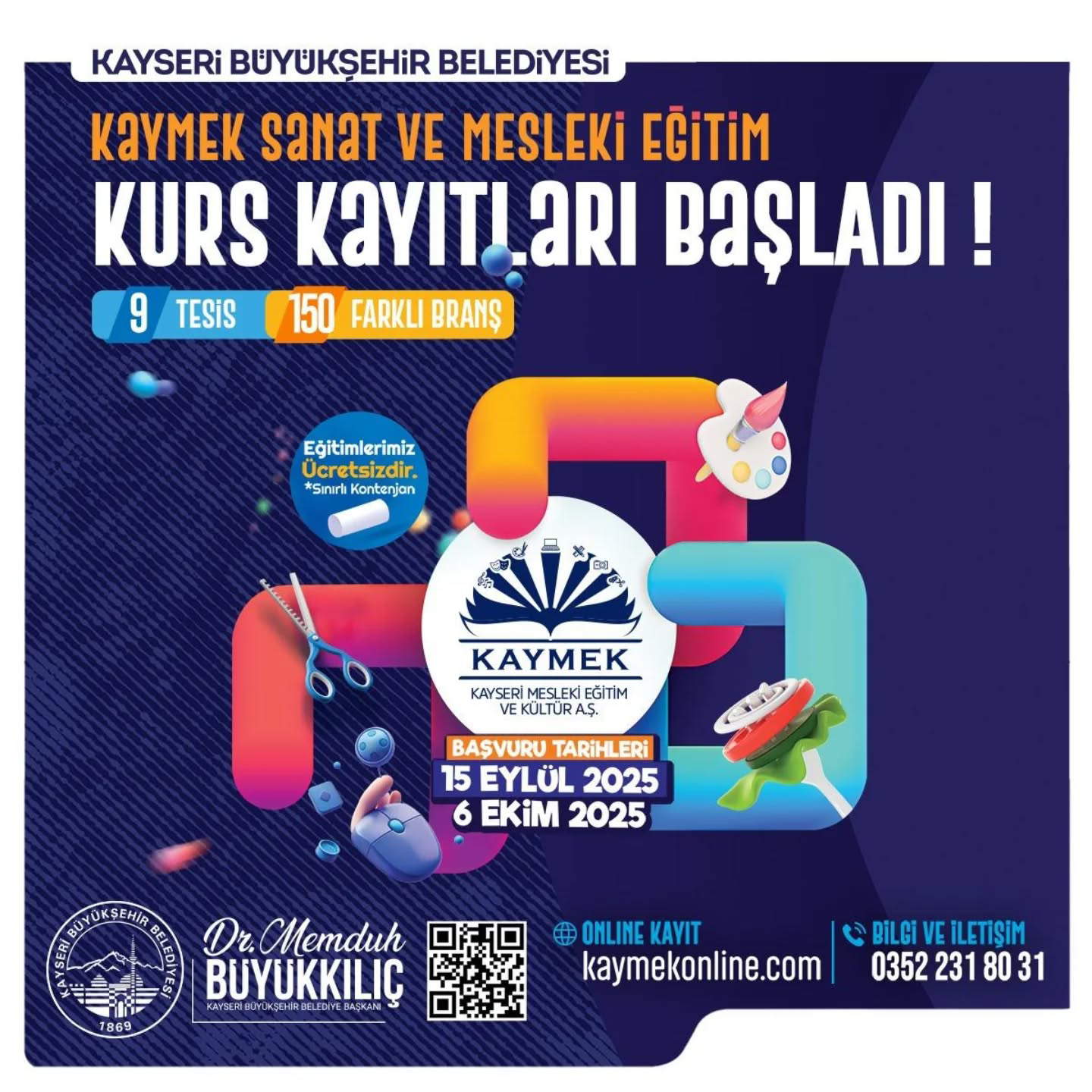 KAYMEK SANAT VE MESLEKİ EĞİTİM KURSLARINA KAYITLAR BAŞLADI