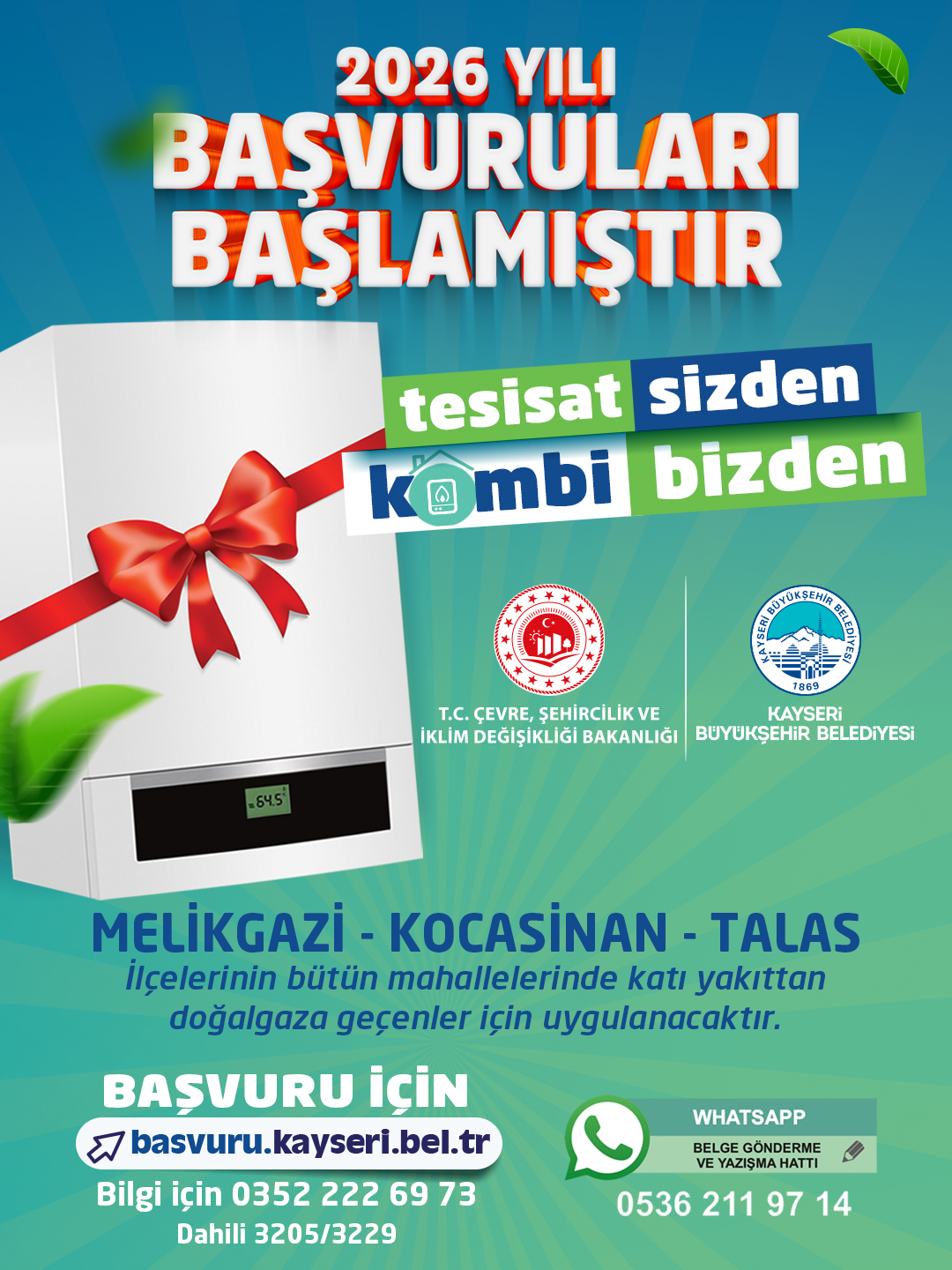BÜYÜKŞEHİR’İN "TESİSAT SİZDEN, KOMBİ BİZDEN" PROJESİ 2026 BAŞVURULARI BAŞLADI