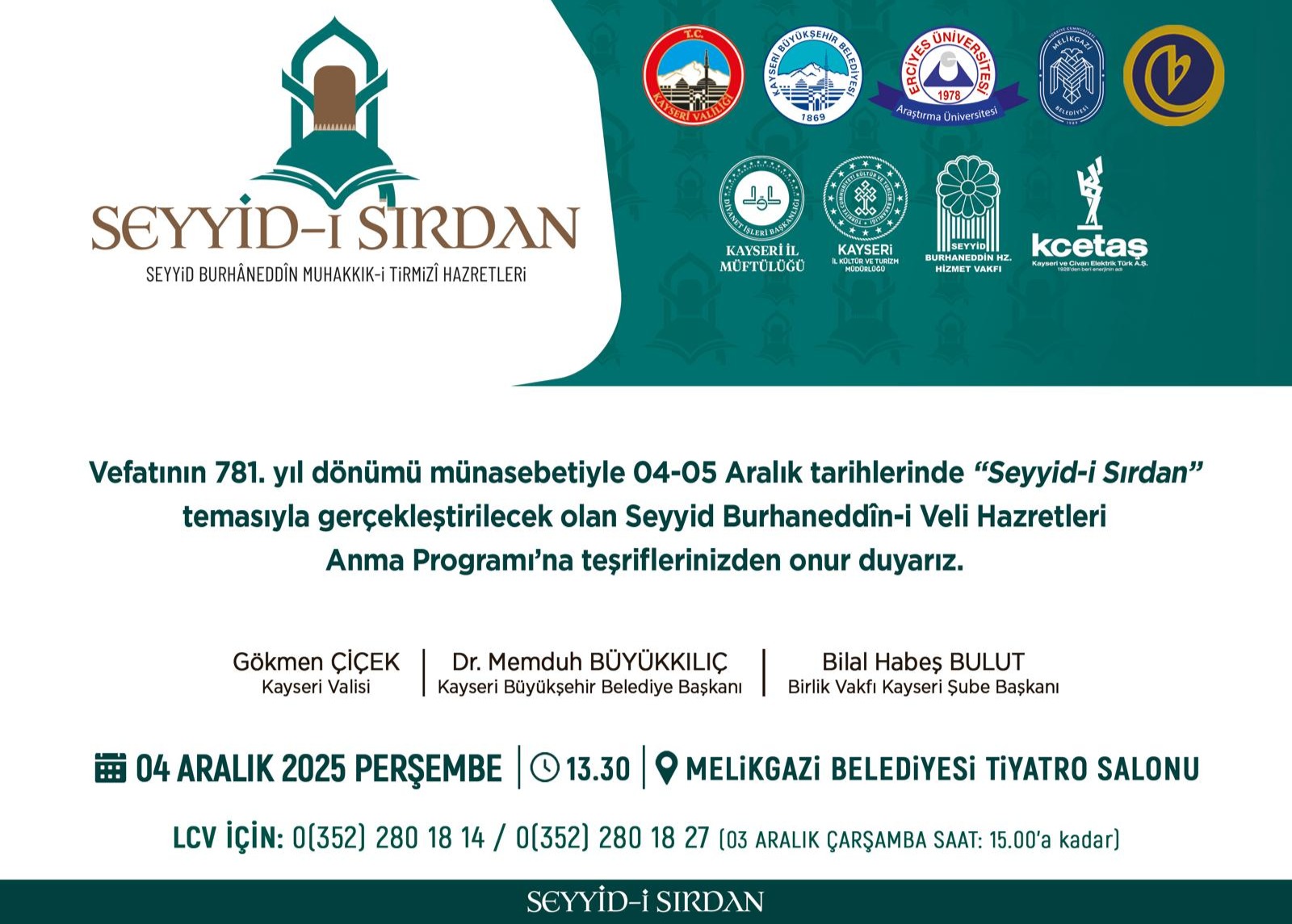 BÜYÜKŞEHİR, VALİLİK VE BİRLİK VAKFI’NDAN ‘SEYYİD-İ SIRDAN’ ANMA PROGRAMI