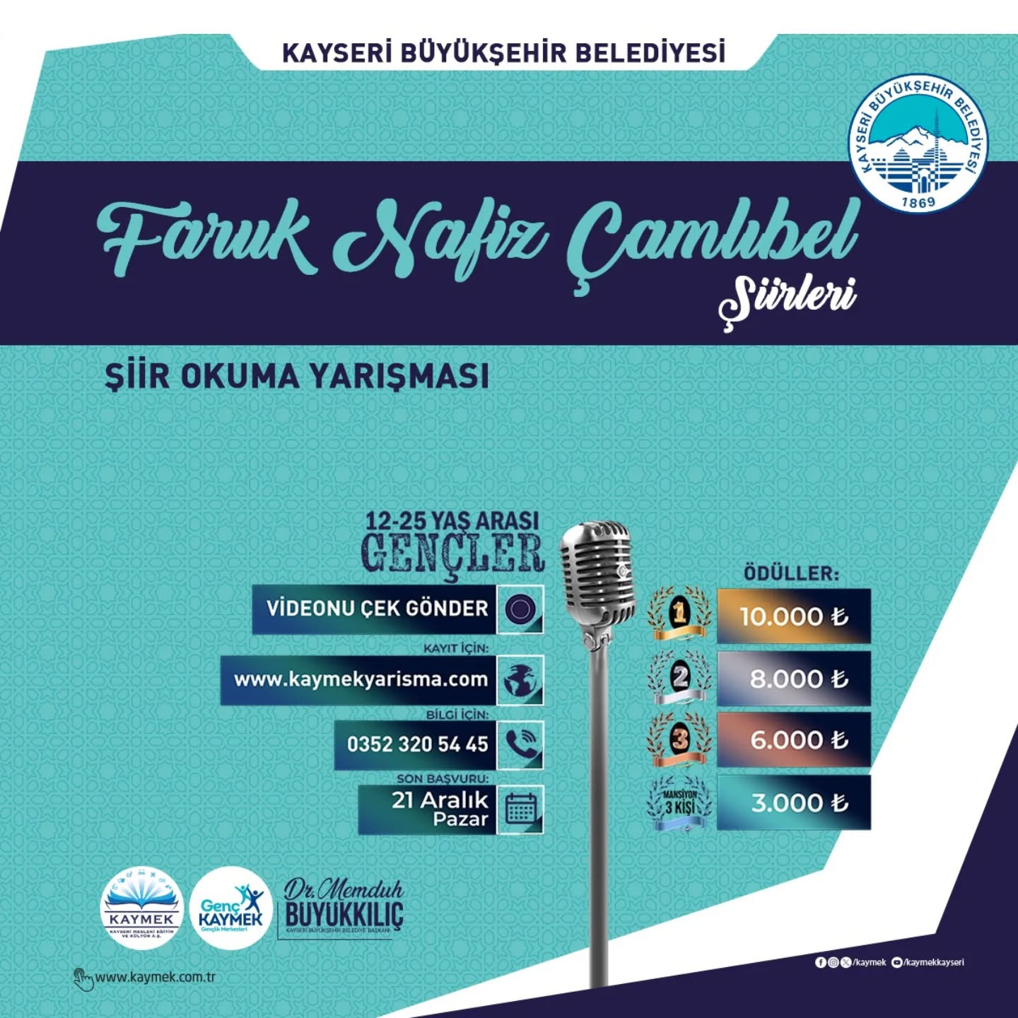 BÜYÜKŞEHİR'İN ŞİİR OKUMA YARIŞMASINDA BAŞVURULAR SÜRÜYOR