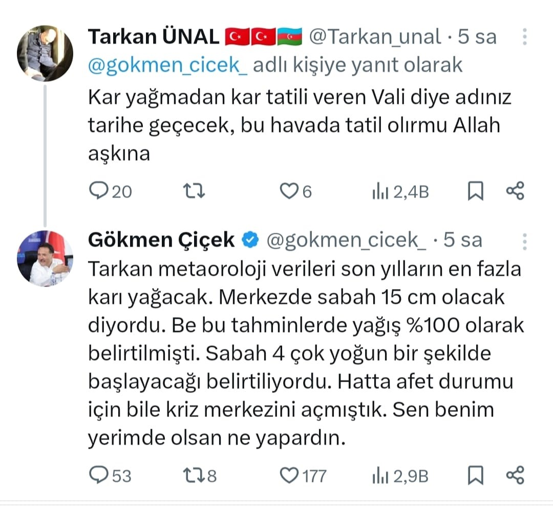 Vali Çiçek’ten “kar tatili” eleştirisine yanıt