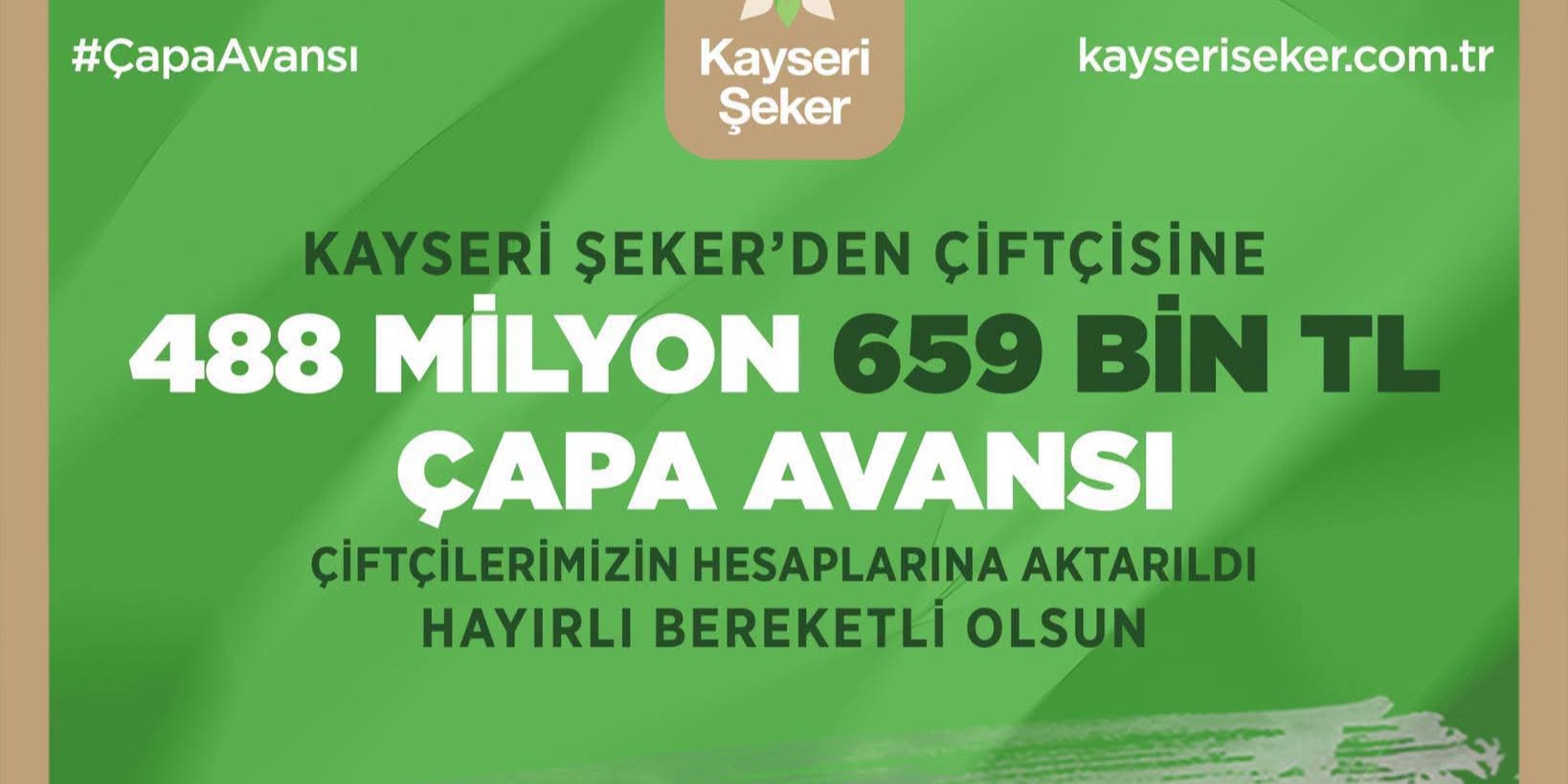 KAYSERİ ŞEKER’DEN ÇAPA AVANSI
